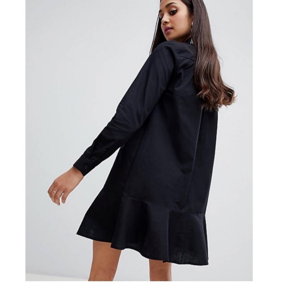 Wilfred Black Long-Sleeve Ruffled Hem Shirt Dress